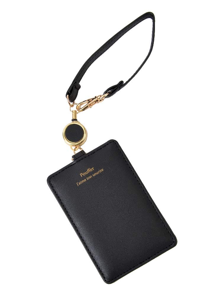 ブラック F D-LOOP(ディーループ) プーフェ リール 付き パスケース レディース レザー ストラップ 124500-010-001