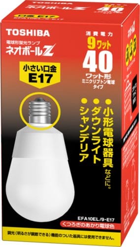 TOSHIBA ネオボールZ A形 40Wタイプ 口金直径17mm 電球色 EFA10EL/9-E17