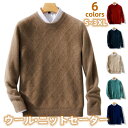 送料無料 ウール100% ニットセーター 幾何柄 クルーネック シームレス 菱柄 プルオーバーセーター カジュアル sweater リブ裾 上着 防寒 無地 シ...