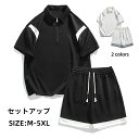 セットアップ 切り替え柄 半袖ポロシャツ 短パンツ メンズセット スポーツウェア 快適 サマーセット ゴルフウェア トレーニング ハーフパンツ ショートパンツ ...