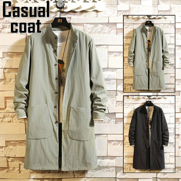 カジュアルコート メンズ ロングコート 薄手 シンプル coat スリム トレンチコート M-5XL 立ち襟 スタンドカラー スプリングコート 春服 秋物 ファ...