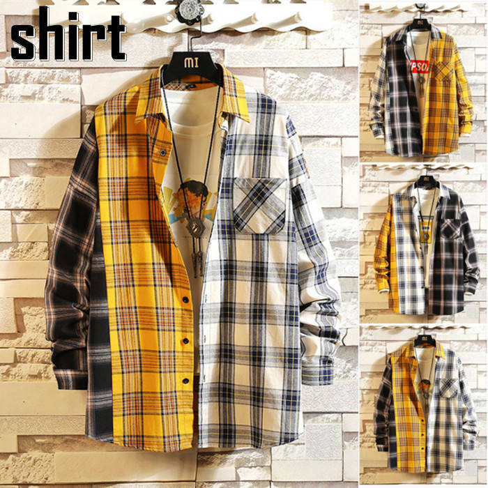 シャツ 長袖シャツ メンズ チェック柄 切り替え カジュアルシャツ ゆったり shirt M-3XL トップス 春服 秋物 シャツジャケット 新品 カーディガンのサムネイル