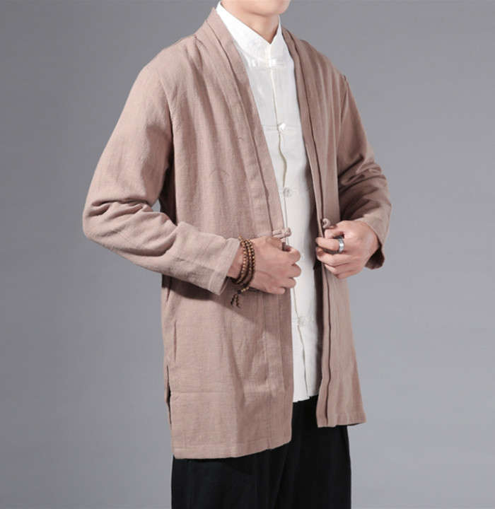 綿麻 サマーカーディガン リネン 前開襟シャツ メンズ トップス 長袖 大きサイズ ショート丈 羽織 和服 無地 ゆったり カジュアル 和風 和装 着物 和式 アウター 大人用 春夏物 秋服 上着 半纏 半被 法被 甚平 部屋着 父の日