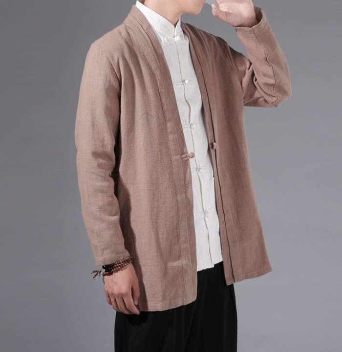 綿麻 サマーカーディガン リネン 前開襟シャツ メンズ トップス 長袖 大きサイズ ショート丈 羽織 和服 無地 ゆったり カジュアル 和風 和装 着物 和式 アウター 大人用 春夏物 秋服 上着 半纏 半被 法被 甚平 部屋着 父の日