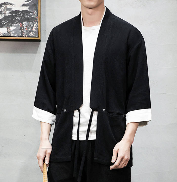 サマーカーディガン 七分袖 リネン開襟シャツ メンズカーディガン 無地 トップス 大きサイズ ショート丈 羽織 和服 ゆったり カジュアル 和風 和装 着物 和式 綿麻 アウター 大人用 春物 夏服 上着 半纏 半被 法被 甚平 部屋着 父の日
