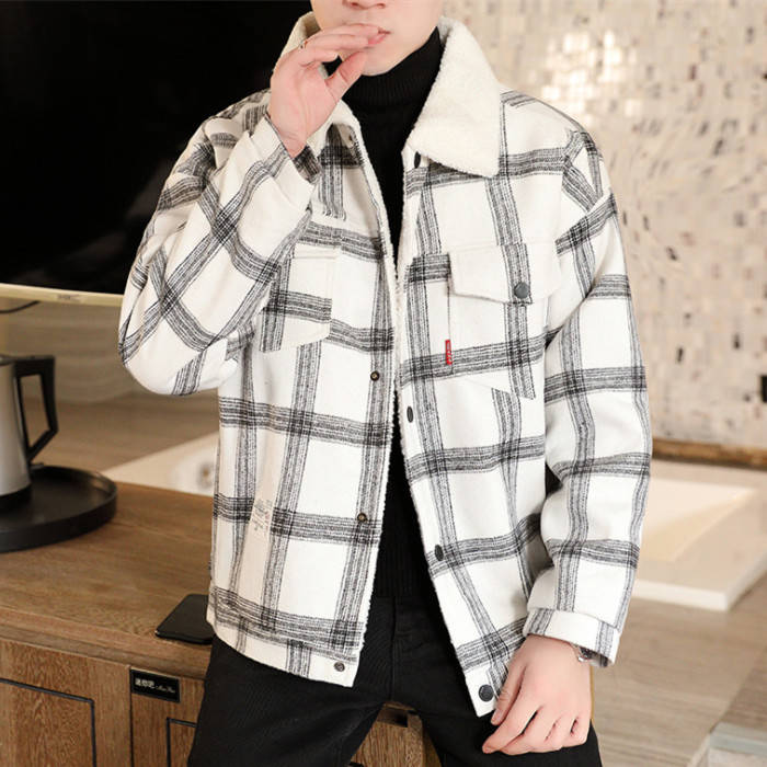 ムートンジャケット 裏ボア メンズジャケット チェック柄 ショートコート 厚地 カジュアルジャケット ブルゾン 裏起毛 暖かい 防寒 冬 カーディガン アウターファッション M-3XL