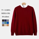 ウール100% セーター クルーネック ニット 長袖 メンズセーター ウール プルオーバーセーター カジュアル sweater 丸首 上着 リブ裾 秋冬物 ショ...