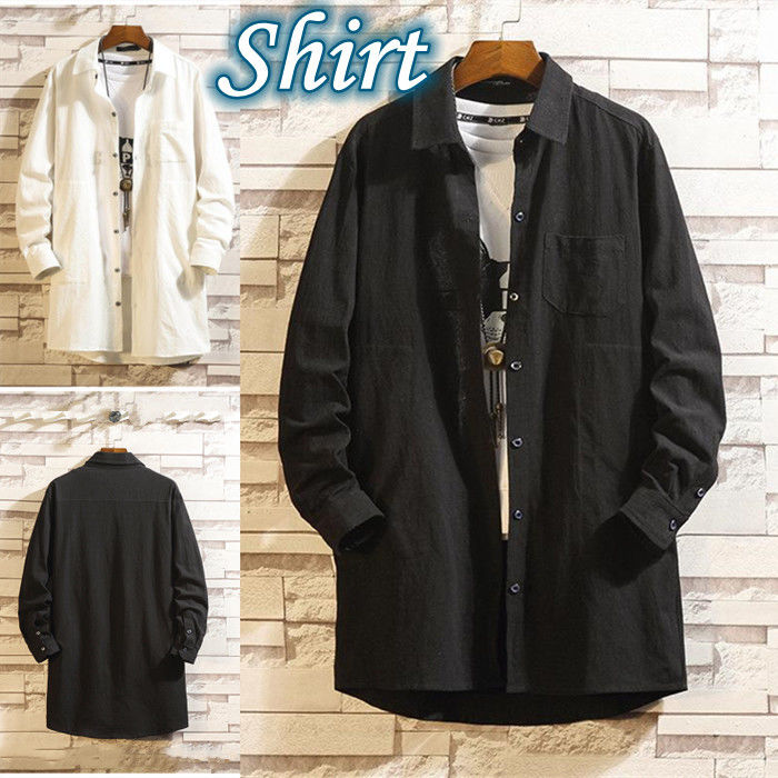 リネンシャツ ステンカラーコート メンズ 無地 ミドル丈コート 長袖シャツ 薄手 シンプル カジュアルコート ゆったり柄 トレンチコート 大きいサイズ スプリン...