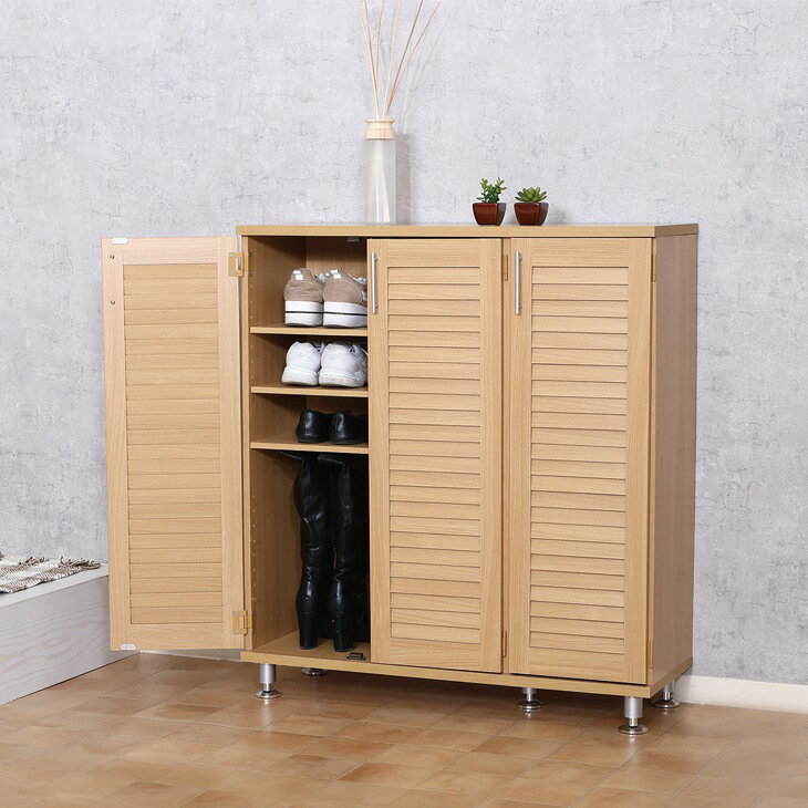 木調ルーバーシューズラック 3枚扉