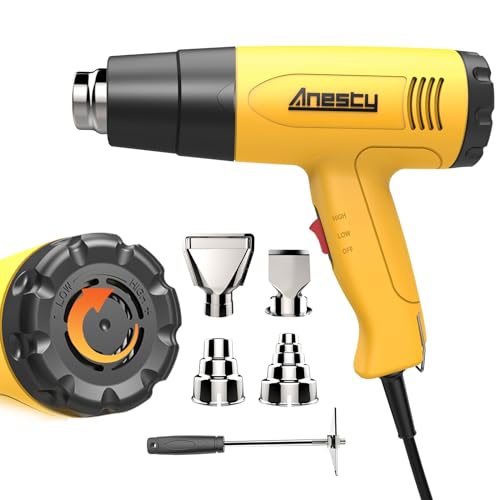 Anesty Multi-Purpose Heat Gun Combines Stepless Temperature and 2 Modes Hot Air Product Specifications: Temperature: 122 - 140°F (50 - 600°C) (HIGH) 122 - 104°F (50 - 400°C) (LOW) Air Flow: 10.9 gal/min (400 L/min) (strong wind) 65.6 gal/min (250 L/min) (weak wind) Power Supply: 100 V AC 50/60 Hz Maximum power consumption: 1,500 W. Cord Length: Approx. 4.9 ft (1.5 m) Product Weight: Approx. 1.7 lbs (0.75 kg). Product Size: Approx. 9.6 x 7.3 x 2.6 inches (24.5 x 18.5 x 6.5 [Use columns] For car maintenance For repairing smartphones. For PVC work. For stripping work. For heat treatment processing. For drying.