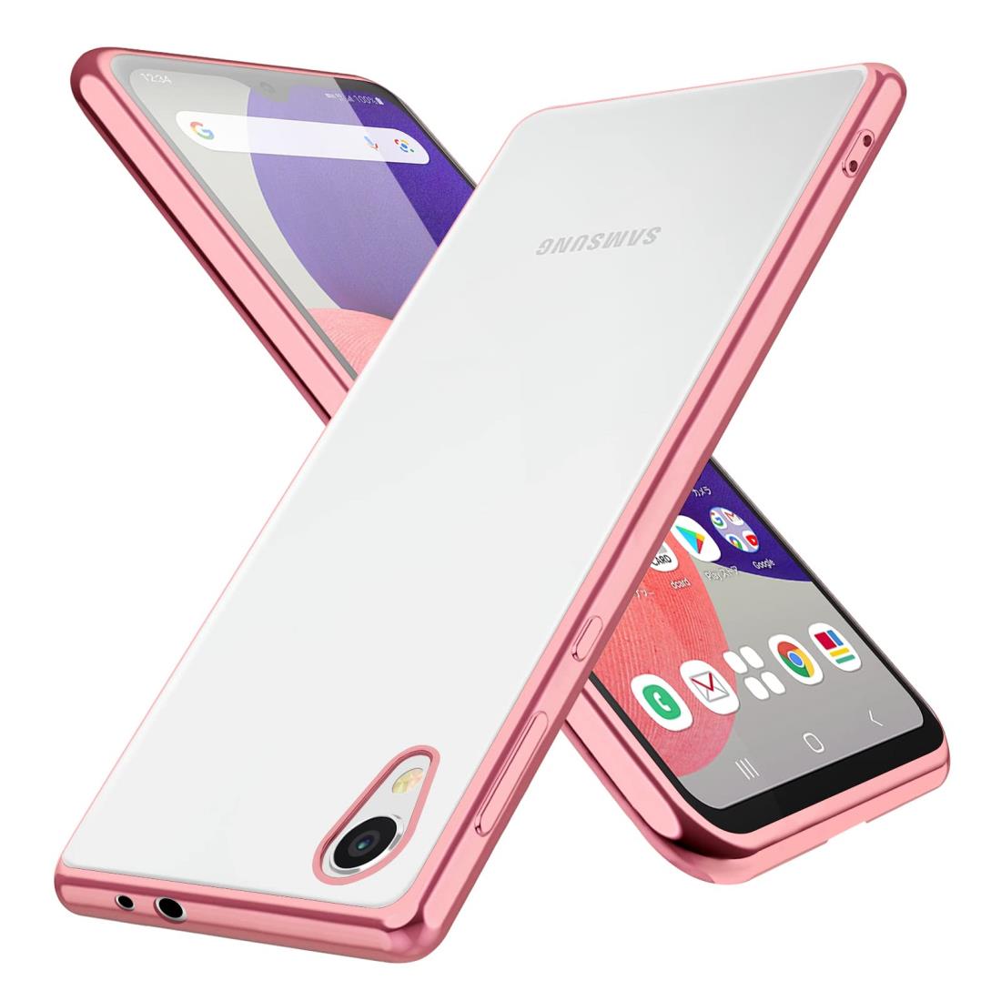 Galaxy A22 5G ケース クリア SC-56B スマホケース 透明 ソフト tpu ピンク ストラップホール付き 背面クリア 軽量 耐衝撃 ギャラクシー A22 カバー ローズゴールド