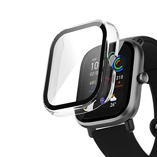 AiMaoo Amazfit GTS 4 Mini 対応 ケース 強化ガラスフィルム 保護 カバー 硬質ポリPC素材 一体化 耐衝撃 傷防止 変色防止 全面カバー 全面保護 スマートウォッチ Amazfit GTS 4 Mini (クリア)