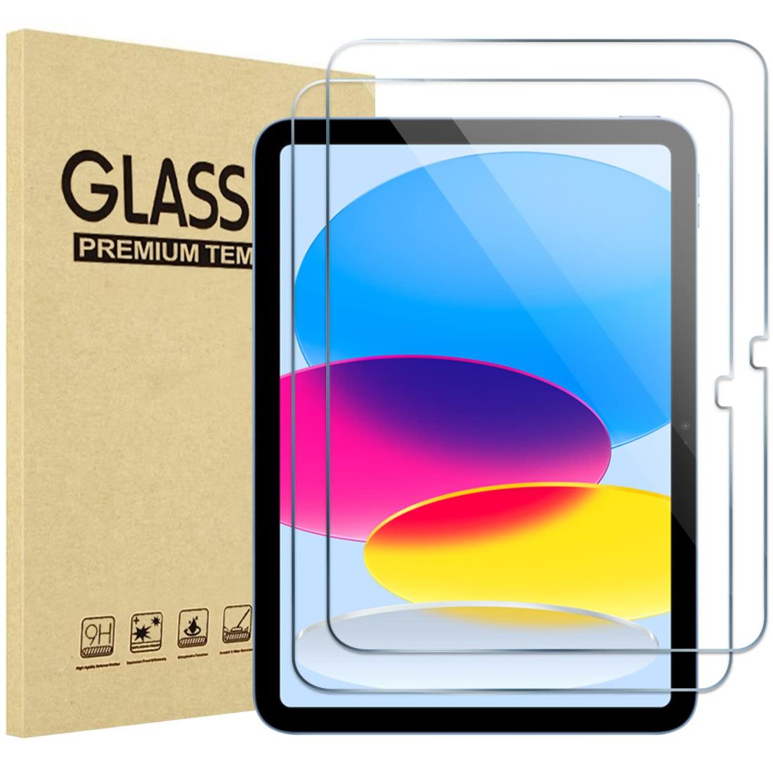 ProCase iPad 10世代 フィルム 10.9インチ 2022 全面吸着タイプ 硬度9H クリア強化ガラス 画面保護フィルム 貼る工具付き (2枚)