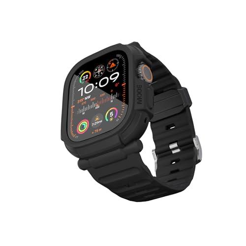 elkson Apple Watch Ultra 2/1 バンパーケースバンド 49mm スクリーンプロテクター 強化ガラス Quattro Proシリーズ 頑丈 iWatch用 ミリタリーグレードの丈夫な保護カバー 耐衝撃 ブラック