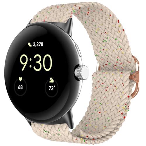 [RicYeel] バンド Google Pixel Watch 2/Google Pixel Watch 対応 替えバンド ナイロン製 交換ベルト 編組 伸縮性 バンド 通気性 柔らかい Google Pixel Watch 2 用 スターレインボー
