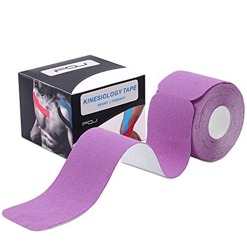 プレカットテーピングテープ 1巻入キネシオロジーテープ キネシオ テープ 筋肉・関節をサポート 通気性 伸縮性強い 汗に強い5cm x 5m(紫の)