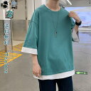 フェイク レイヤード メンズ Tシャツ tシャツ デザインTシャツ スーツ メンズシャツ カジュアルシャツ カットソー トップス 夏 シンプル 文字 クルーネック ビッグシルエット オーバーサイズ ファッション カジュアル おしゃれ 送料無料
