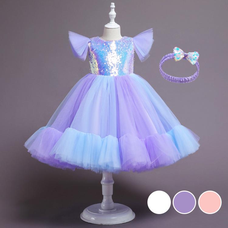 ワンピース 子供ドレス2点セット カチューシャ ドレス キッズ用 フォーマルドレス リボンドレス演奏会 パーティー 発表会 結婚式 可愛い