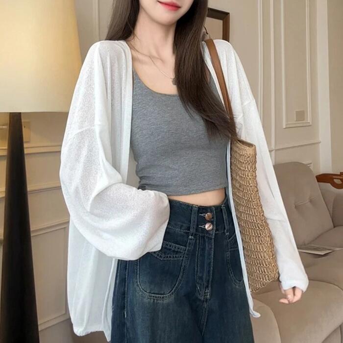トップス ニット カーディガン ジャケット 羽織り サマーカーディガン エレガント レディース 大人 可愛い 長袖 きれいめ カジュアル シンプル おしゃれ 韓国 ゆったり ベージュ ホワイト 白 ブラック 黒 春 秋 夏 20代 30代 40代 50代