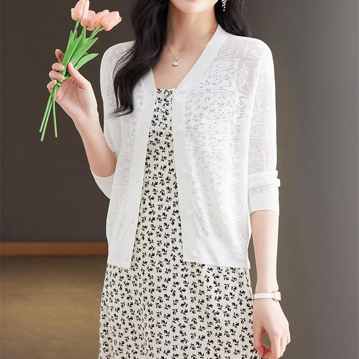 トップス カーディガン 透かし編み 羽織り ニット カットソー レディース 大人 可愛い 長袖 おしゃれ きれいめ カジュアル ベージュ ブルー 青 ピンク パープル ホワイト 白 グリーン 緑 ブラック 黒 春 秋 夏 20代 30代 40代 50代