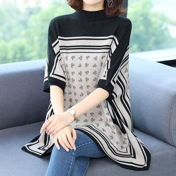 トップス ニット セーター カットソー Tシャツ エレガント レディース モックネック ドルマンスリーブ 大人 可愛い 半袖 きれいめ カジュアル フェミニン ...