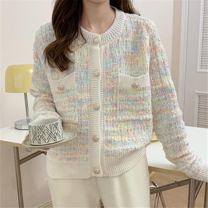 トップス カーディガン ニット ブークレー 羽織り セーター ジャケット レディース エレガント 大人 可愛い きれいめ カジュアル フェミニン 長袖 上品 パール 通勤 オフィス ベージュ パープル 紫 春 秋 冬 20代 30代 40代 50代