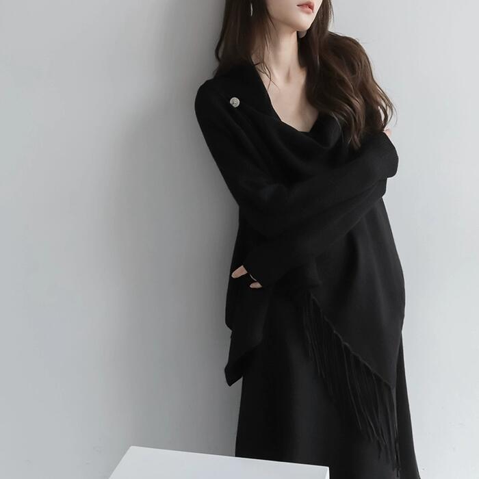 トップス ニット カーディガン ショール 羽織り レディース エレガント きれいめ カジュアル 長袖 大人 可愛い フェミニン アシンメトリー シンプル ゆったり 体型カバー 韓国 ブラック 黒 ベージュ グレー 春 冬 秋 20代 30代 40代 50代