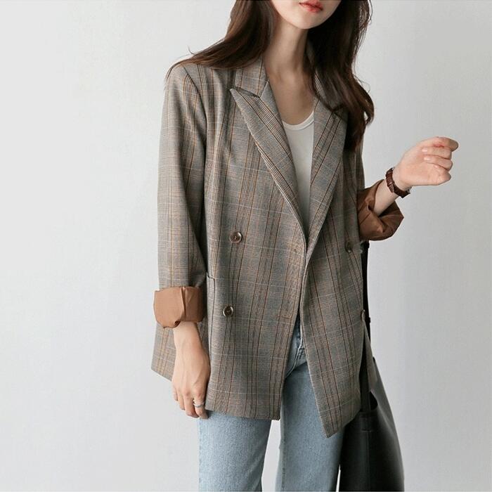 入学式 ママスーツ レディース テーラード ジャケット 大きいサイズ おしゃれ 卒業式 母 卒園式 入園式 セレモニー 七五三 お宮参り 母親 ママ チェック 大人可愛い ゆったり オフィス アウター ブラウン 春 秋 冬 20代 30代 40代 50代