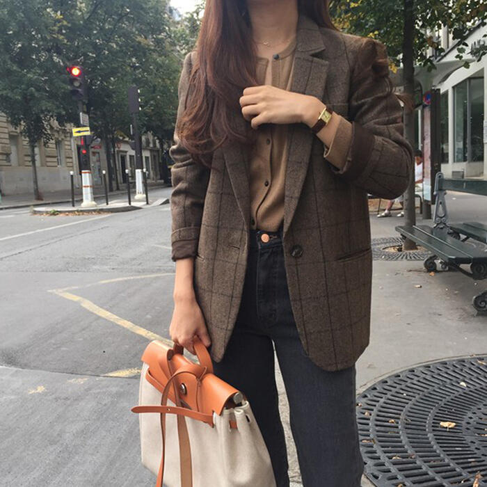 入学式 ママスーツ レディース テーラード ジャケット 大きいサイズ おしゃれ 卒業式 母 卒園式 入園式 セレモニー 七五三 お宮参り 母親 ママ フォーマル かっこいい コート チェック オフィス 中綿 ブラウン 春 秋 冬 20代 30代 40代 50代