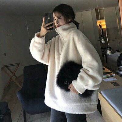 ボアブルゾン レディース ボア ジャケット スタンドカラー アウター レディース カジュアル 長袖 可愛い シンプル フェミニン 体型カバー オーバーサイズ ホワイト ブラック 黒 白 春 秋 冬 20代 30代 40代 50代