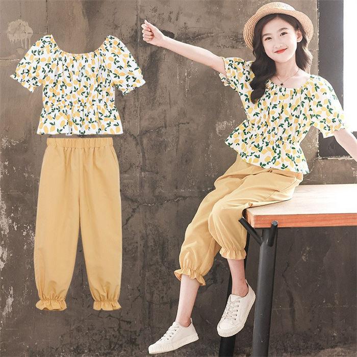 セットアップ 子供服 キッズ 女の子 ブラウス 春秋 上下セット トップス シャツ パンツ ガウチョパンツ 可愛い カジュアル 薄手 花柄 120 130 140 150 160 170