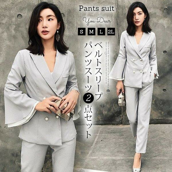 レディース ベルトスリープ セットアップ 秋 フリル 入学式 スーツジャケット OL 通勤 20代30代40代 着..
