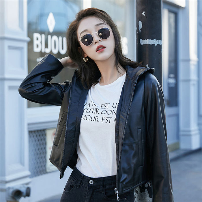 革コート レディース 本革ジャケット 送料無料 ジャケット 秋冬アウター フード付き 女性 ブラック ショート丈 リアルレザー ラムレザージャケット 長袖