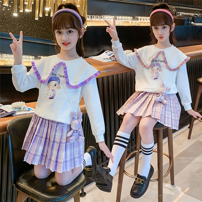 おしゃれ 通園着 2点セット 上下セット ミニスカート 女の子 春秋 通学着 キッズ Tシャツ セットアップ..