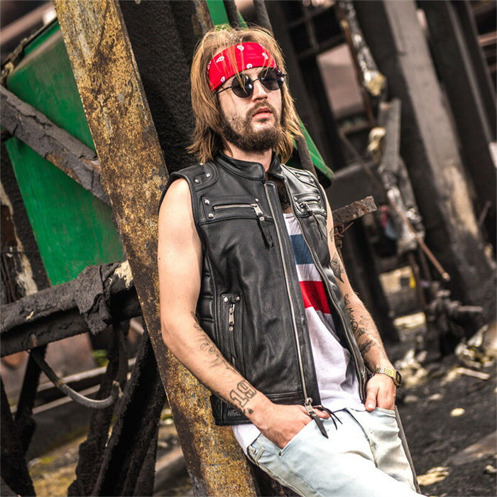 バイクウェア パンク風 ライダーメンズ 牛革バイクジャケット 本革 お洒落 送料無料 メンズファッション ファッション レザー レザーベスト バイク革ベスト ライダースベスト