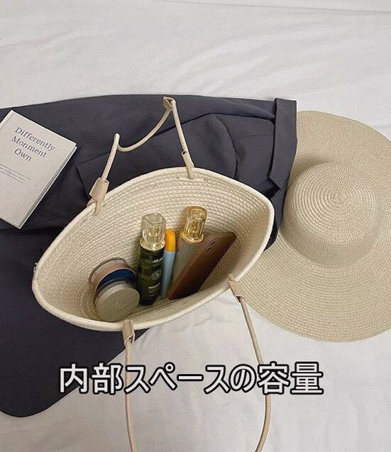 レトロ風バケツ型かごバッグ サマーストローハット付き 夏のお出かけにぴったり 旅行海辺に映える女性用ショルダーバッグ