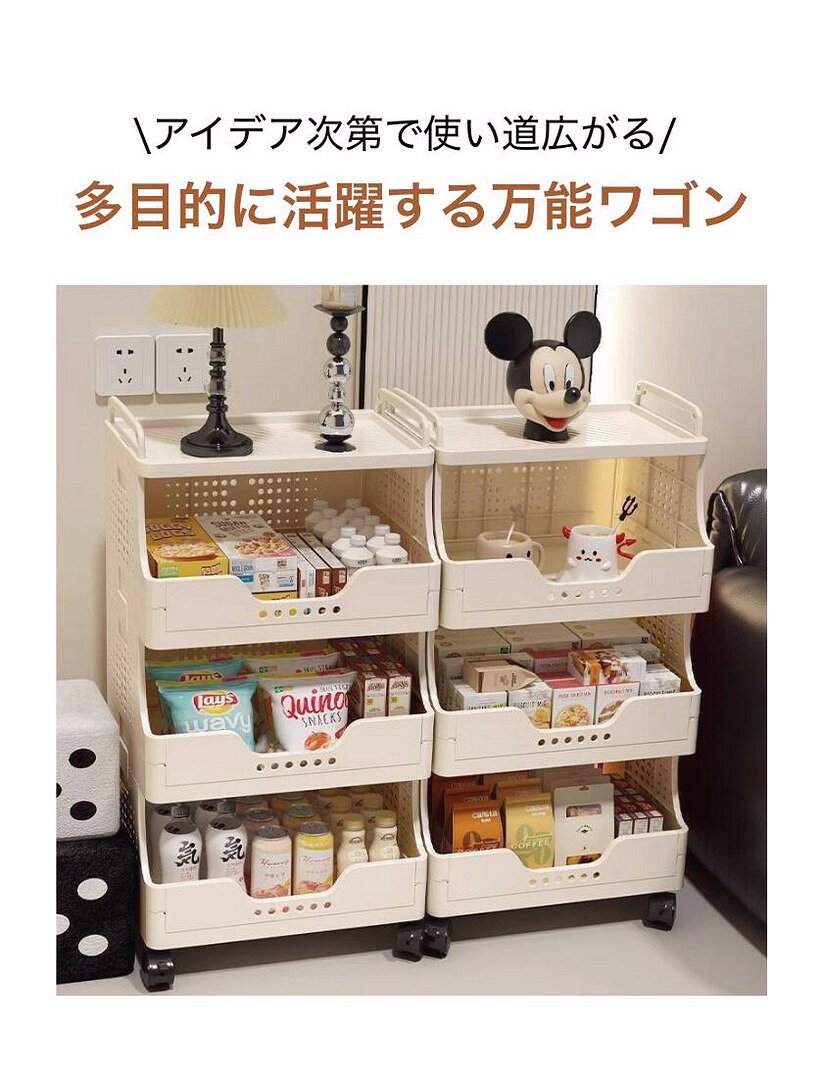 ワゴン 収納ワゴン 折りたたみ キャスター付き キッチンワゴン 3段 2段 天板付き 大容量 取っ手付き おしゃれ 組み立て簡単 工具不要 スリム コンパクト 隙間収納 ラック 大容量 軽量 サイドワゴン 北欧 デスクワゴン シンプル 収納ラック リビング 台所 familyshop7-10007464 ファミリーストークショップ サンプル画像2