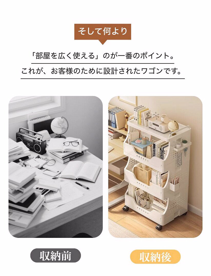 ワゴン 収納ワゴン 折りたたみ キャスター付き キッチンワゴン 3段 2段 天板付き 大容量 取っ手付き おしゃれ 組み立て簡単 工具不要 スリム コンパクト 隙間収納 ラック 大容量 軽量 サイドワゴン 北欧 デスクワゴン シンプル 収納ラック リビング 台所 familyshop7-10007464 ファミリーストークショップ サンプル画像3