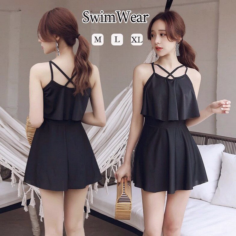 水着 レデイース ワンピース 黒 体型カバー 紫外線カット カップ付き スクール水着 みずぎ ストレッチ 水着 パッド付き スイミング 海 プール 海水浴 ビーチ 温泉 水遊び 練習用 海水浴 ショートパンツ内蔵 スイムウェア ブラック 韓国風