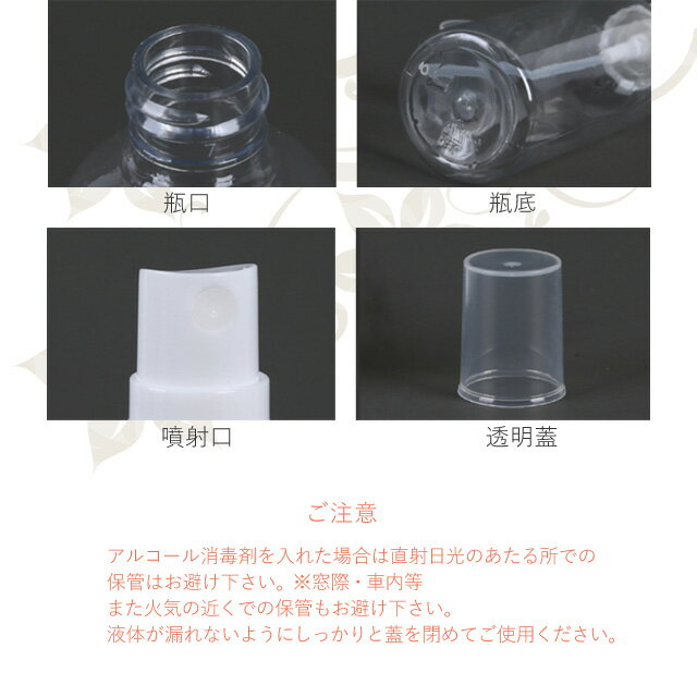 【セール】 スプレーボトル 4本セット 100ml 60ml スプレー アルコール 空ボトル アルコール対応 亜塩素酸水対応 スプレー容器 携帯用 透明 小分けボトル コスメ用詰替え容器 小分けボトル 詰替 ボトル 小分け お出かけ用 ミスト コスメ用 プッシュ 手指消毒/宅配便対応