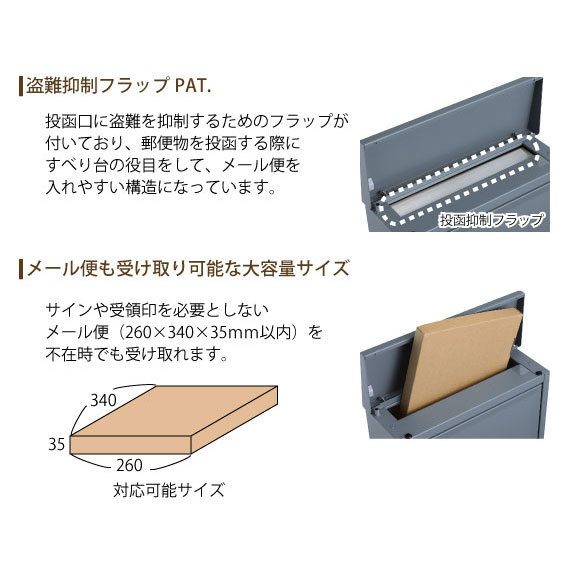 【送料無料】テラ2 （サテングレー） ※※ telasiri ユニソン メール便対応 シンプル ダイヤル錠 郵便ポスト 郵便受け 壁付けポスト ※※ 3