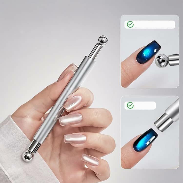 超強力 丸型スチールボールマグネット ダブルヘッド ネイルアート ネイルマグネット 猫目デザインツール 3Dキャッツアイネイル効果 ネイル用ロングスティックマグネット セルフネイル マグネットネイル 球体 磁石 強力 初心者でも成功率アップ 3