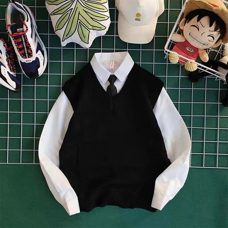 スクールベスト 男子 春 夏 秋 冬 制服 ベスト スクール ベスト メンズ レディース 高校生 中学生 学生 学校 通学 男の子 人気 入学 ニット スクール 学生服 Vネック 黒 白 ホワイト ブラック 女子 ユニセックス 男女兼用【送料無料】 2