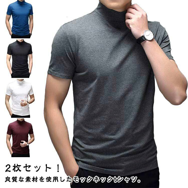 乐天商城 - ハイネック モックネック tシャツ tシャツ 2枚セット 半袖 無地 tシャツ ゴルフtシャツ 夏 オフィス ハイネック 送料無料 ティーシャツ 夏服 ゴルフウェア カジュアル ハイネック ビジネス シンプル 普段着 夏