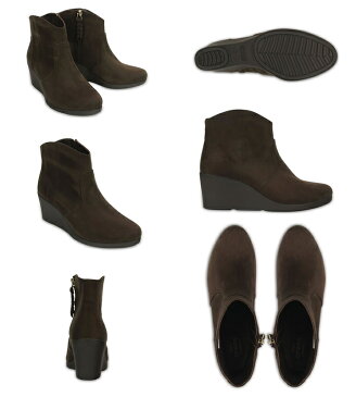 【クロックス crocs レディース b】leigh synthetic suede wedge bootie/レイ シンセティックスエード ウェッジ ブーティ ウィメン/エスプレッソ