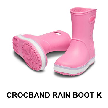 クロックス crocs【キッズ レインブーツ】Crocband Rain Boot Kids/クロックバンド レインブーツ キッズ/ピンクレモネードxラベンダー｜**