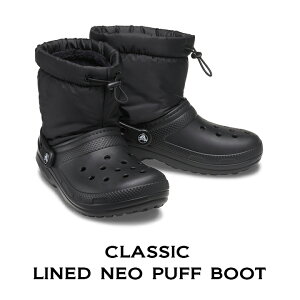 クロックス crocs【メンズ レディース ブーツ】Classic Lined Neo Puff Boot/クラシック ラインド ネオパフ ブーツ/ブラックxブラック｜**