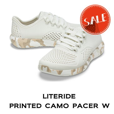 クロックス crocs【レディース スニーカー】LiteRide Printed Camo Pacer Ws/ライトライド プリンテッド カモ ペイサー ウイメン/オルモストホワイト｜##