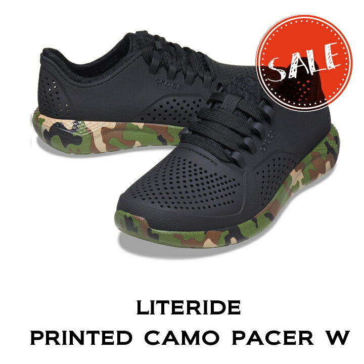 クロックス crocs【レディース スニーカー】LiteRide Printed Camo Pacer Ws/ライトライド プリンテッド カモ ペイサー ウイメン/ブラックxマルチ｜##