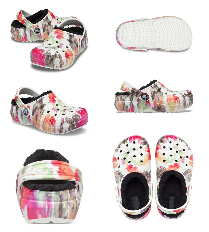 クロックス crocs【キッズ ボア】Classic Lined Tie Dye Graphic Clog Kids/クラシック ラインド タイダイ グラフィック クロッグ キッズ/ブラックxマルチ｜##